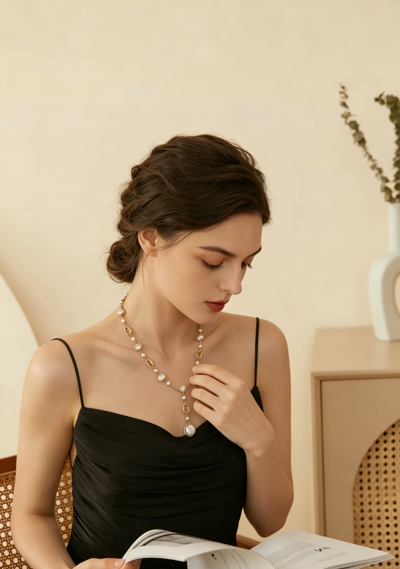 Genuine Baroque Pearl & Tourmaline Knitted Necklace | Unique Artistic Gift for Her