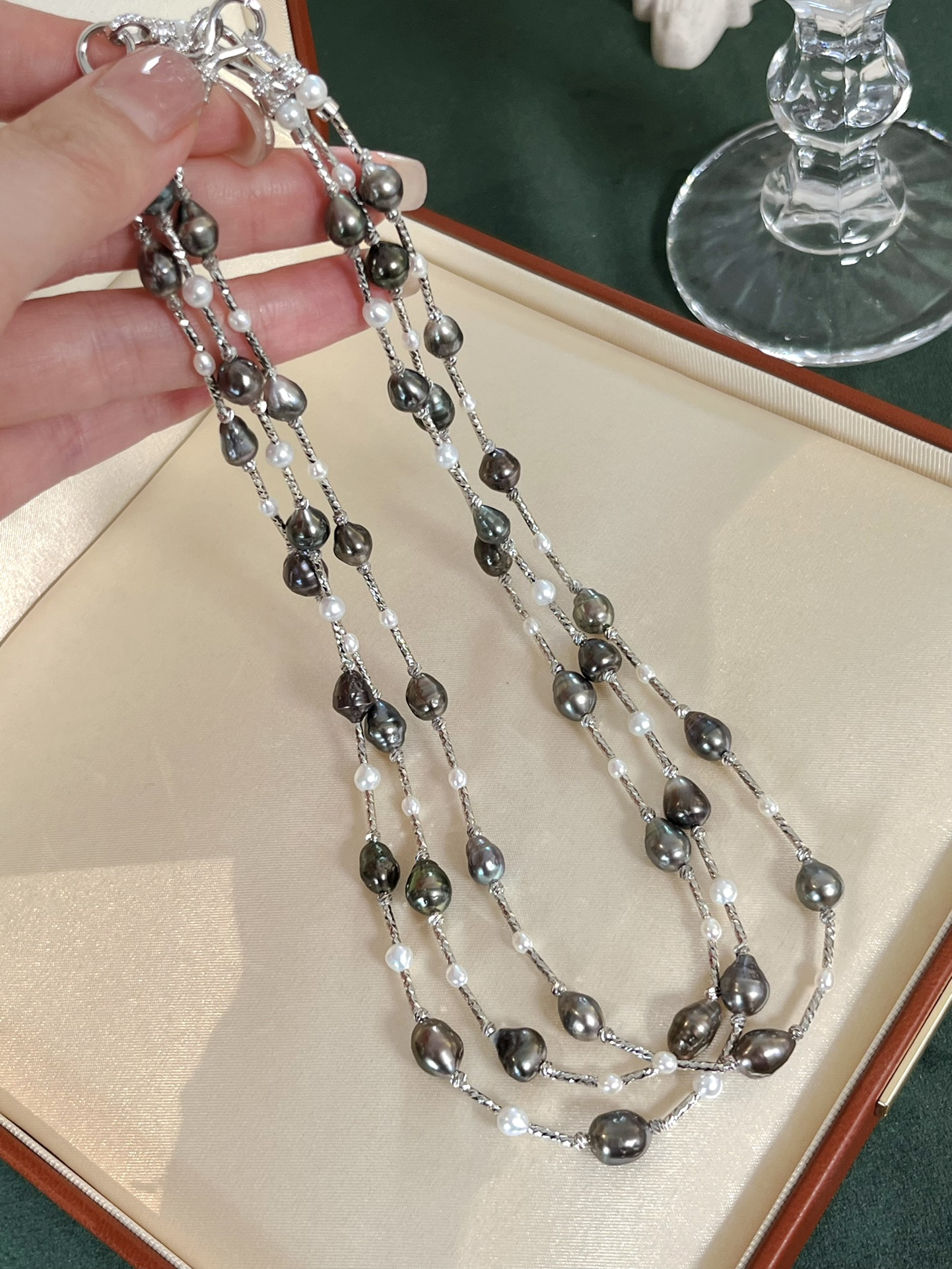 Tahitian Keshi 6-7mm & 3mm Freshwater Pearl Necklace - 14k Gold Plated, Tarnish Resistant