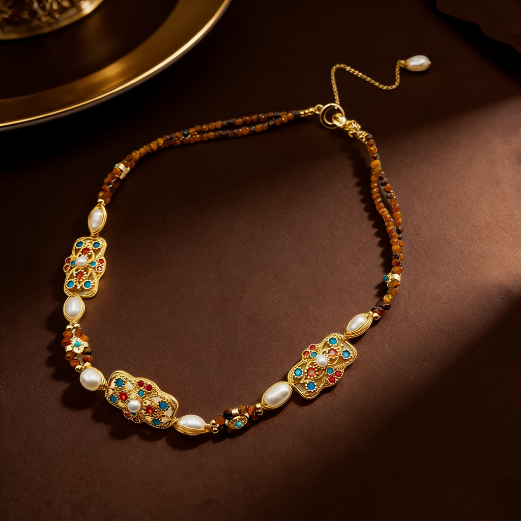 Celestial Star Freshwater Pearl & Tiger's Eye Necklace | Organic Starry Gemstone Jewelry
