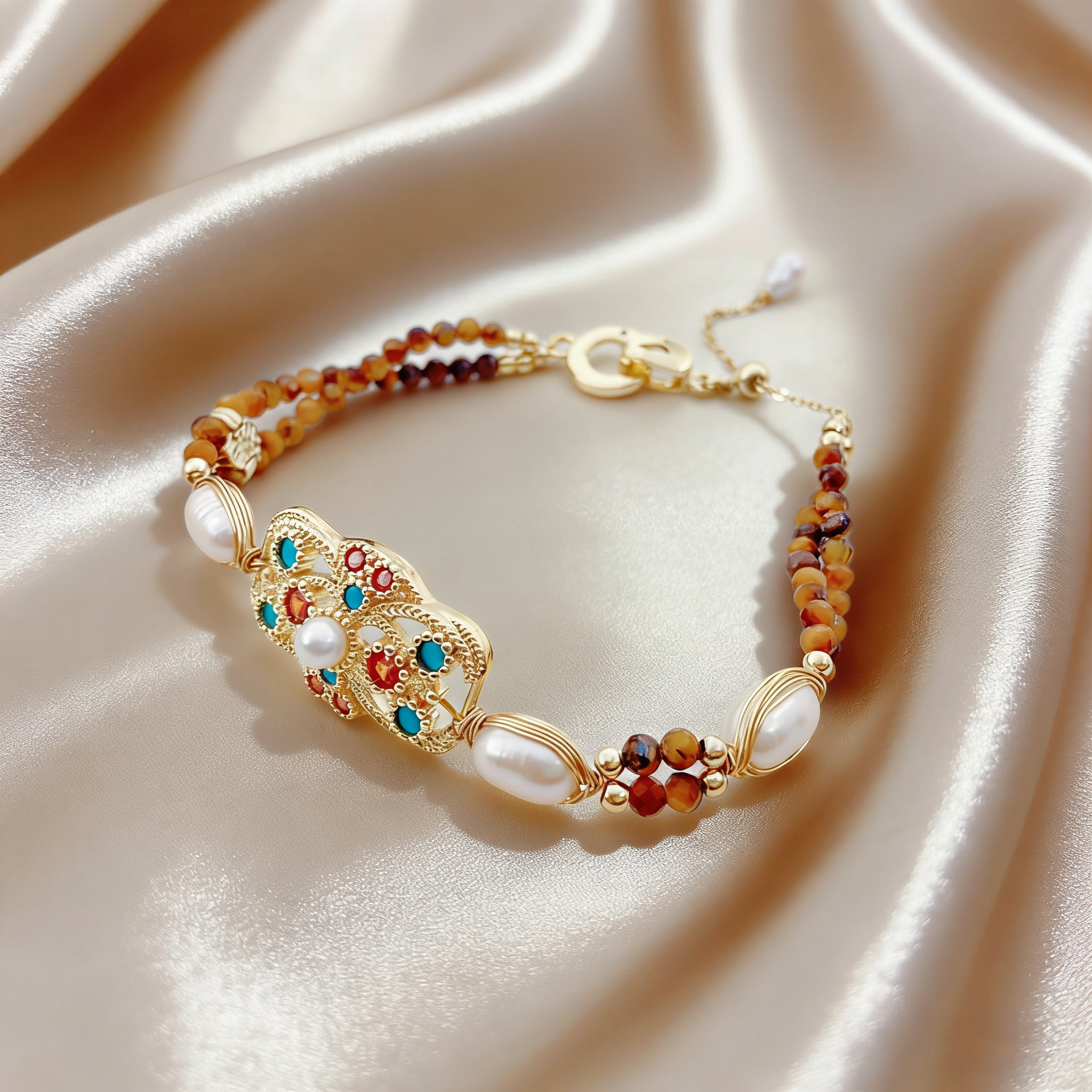 Celestial Star Freshwater Pearl & Tiger's Eye Necklace | Organic Starry Gemstone Jewelry
