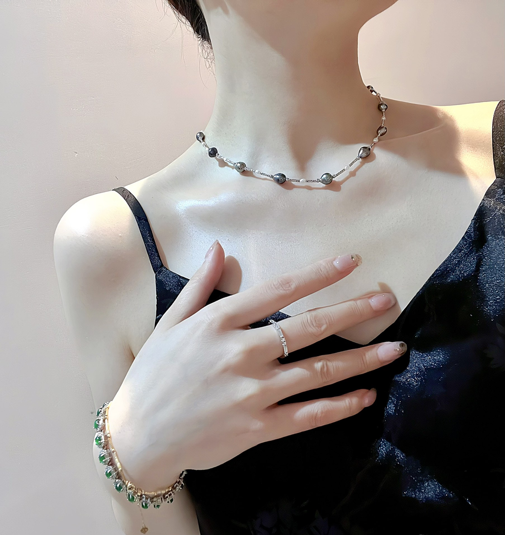 Tahitian Keshi 6-7mm & 3mm Freshwater Pearl Necklace - 14k Gold Plated, Tarnish Resistant