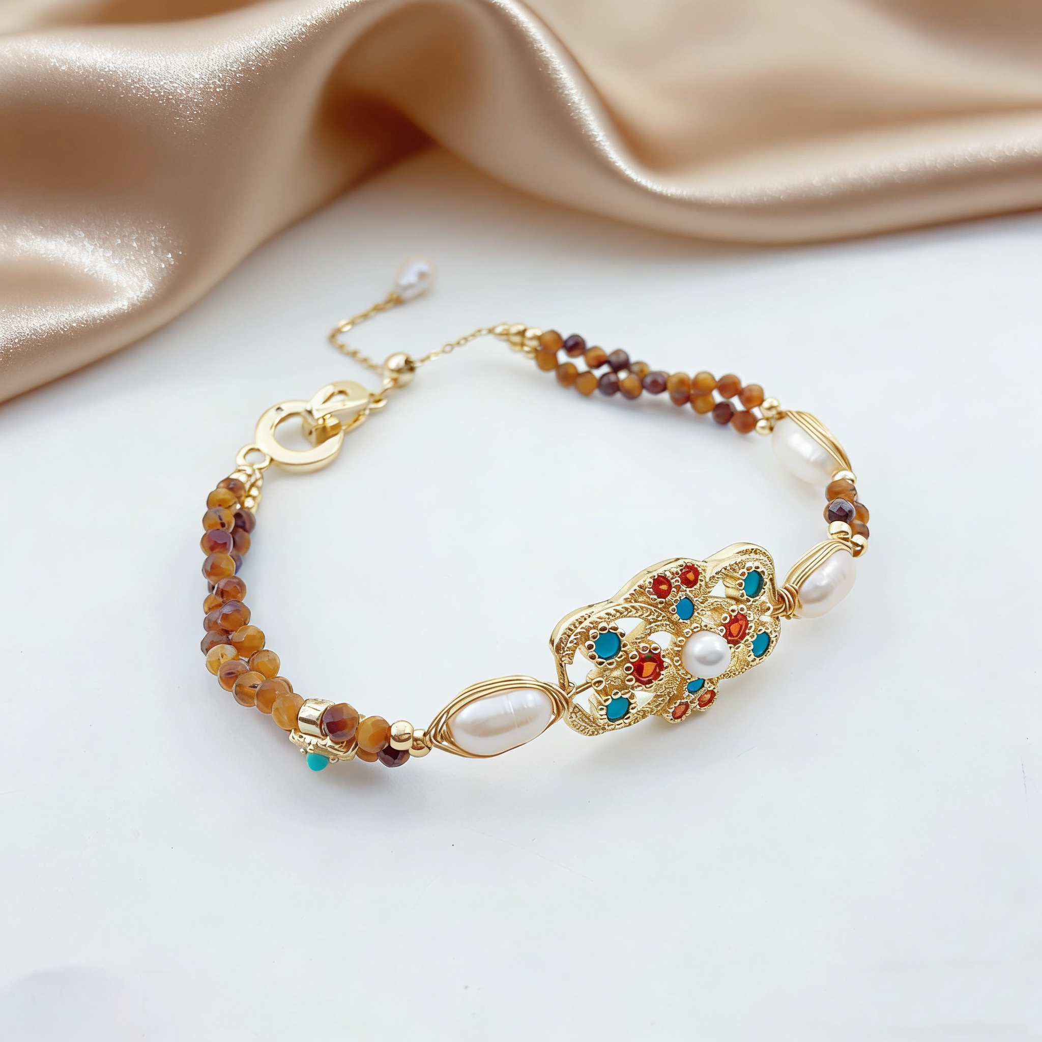 Celestial Star Freshwater Pearl & Tiger's Eye Necklace | Organic Starry Gemstone Jewelry