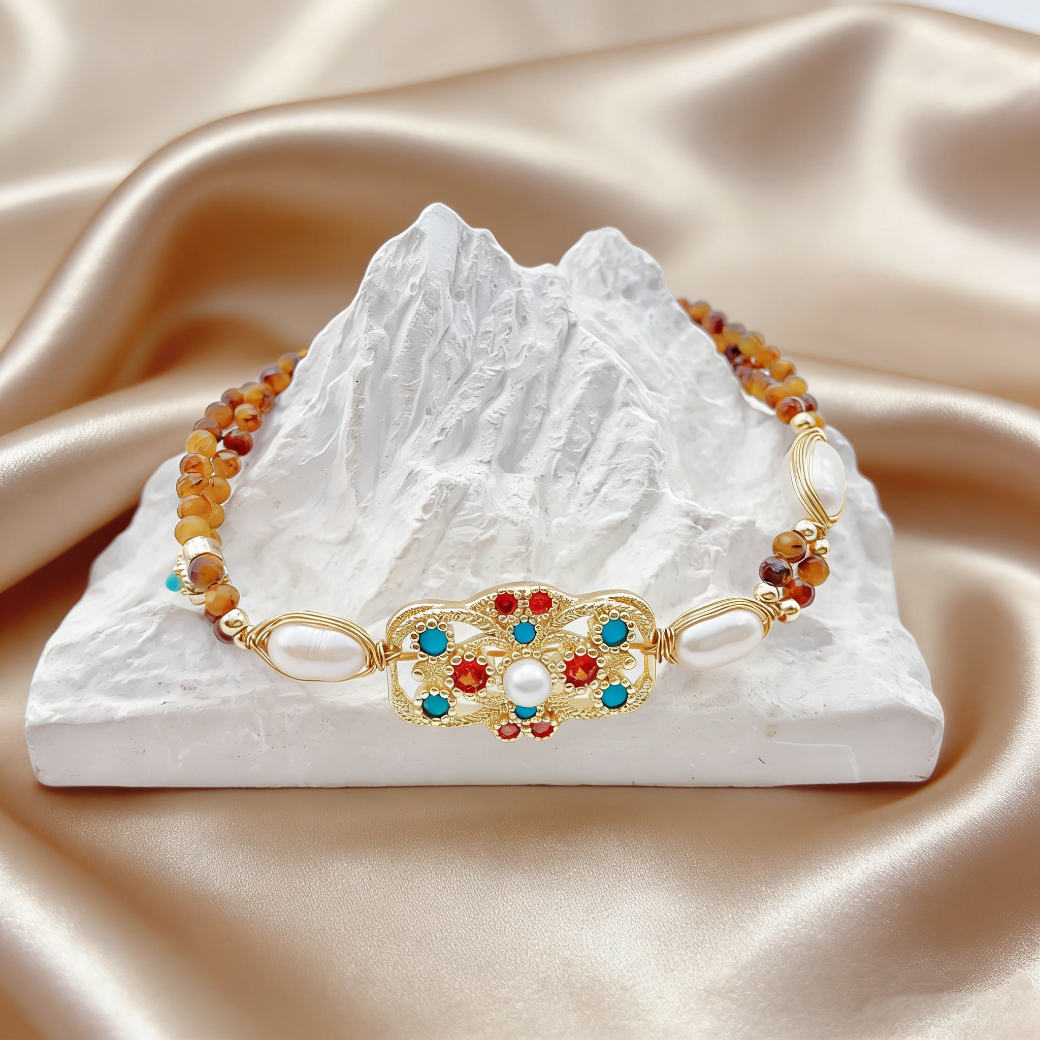 Celestial Star Freshwater Pearl & Tiger's Eye Necklace | Organic Starry Gemstone Jewelry