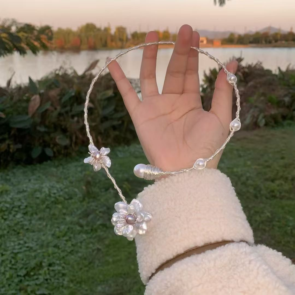 Handcrafted Baroque Pearl Statement Necklace – Natural Freshwater Pearls in Gold or Silver