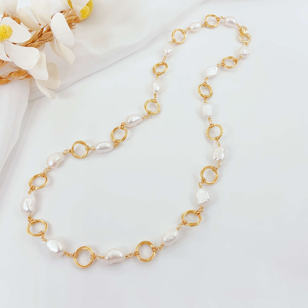 Hand-Wrapped Baroque Pearl Jewelry Set – Artisan Freshwater Pearl Necklace & Earrings