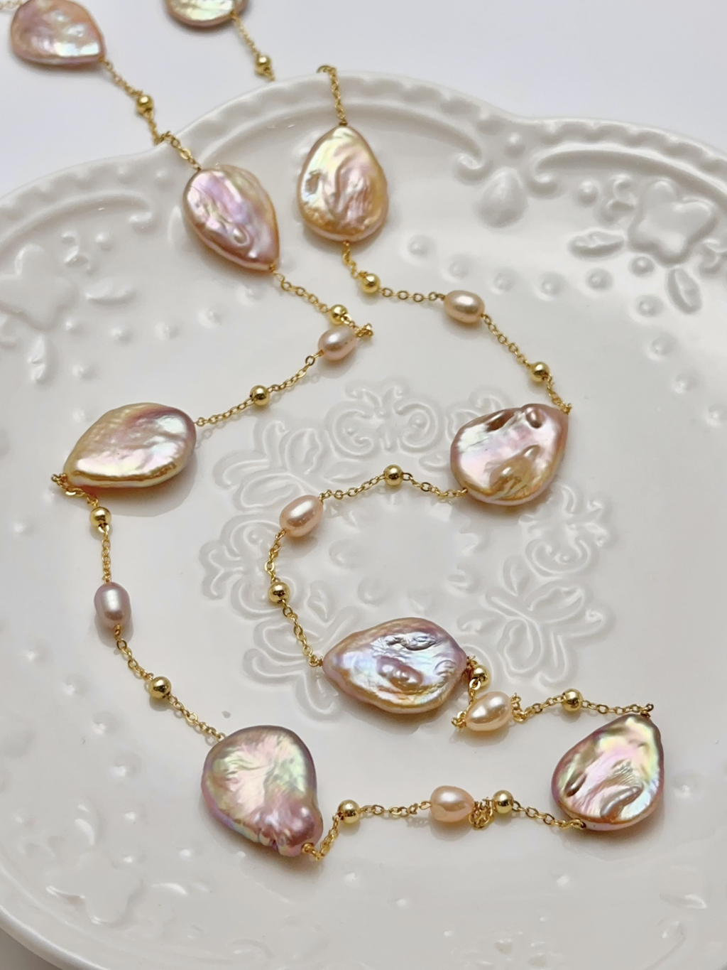 Hand-Wrapped Pink Baroque Pearl Sweater Necklace – 14K Gold Filled Long Pendant