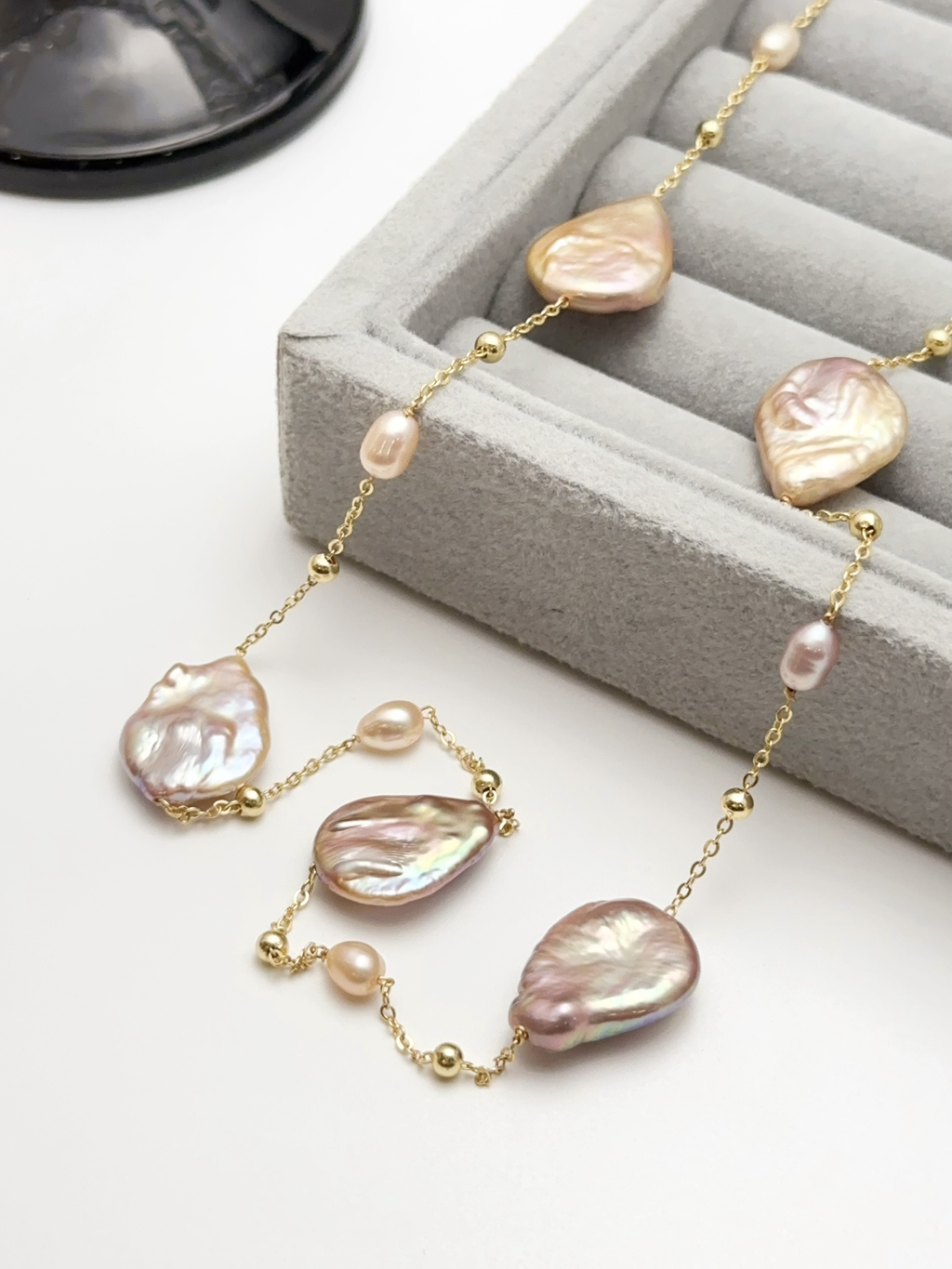 Hand-Wrapped Pink Baroque Pearl Sweater Necklace – 14K Gold Filled Long Pendant