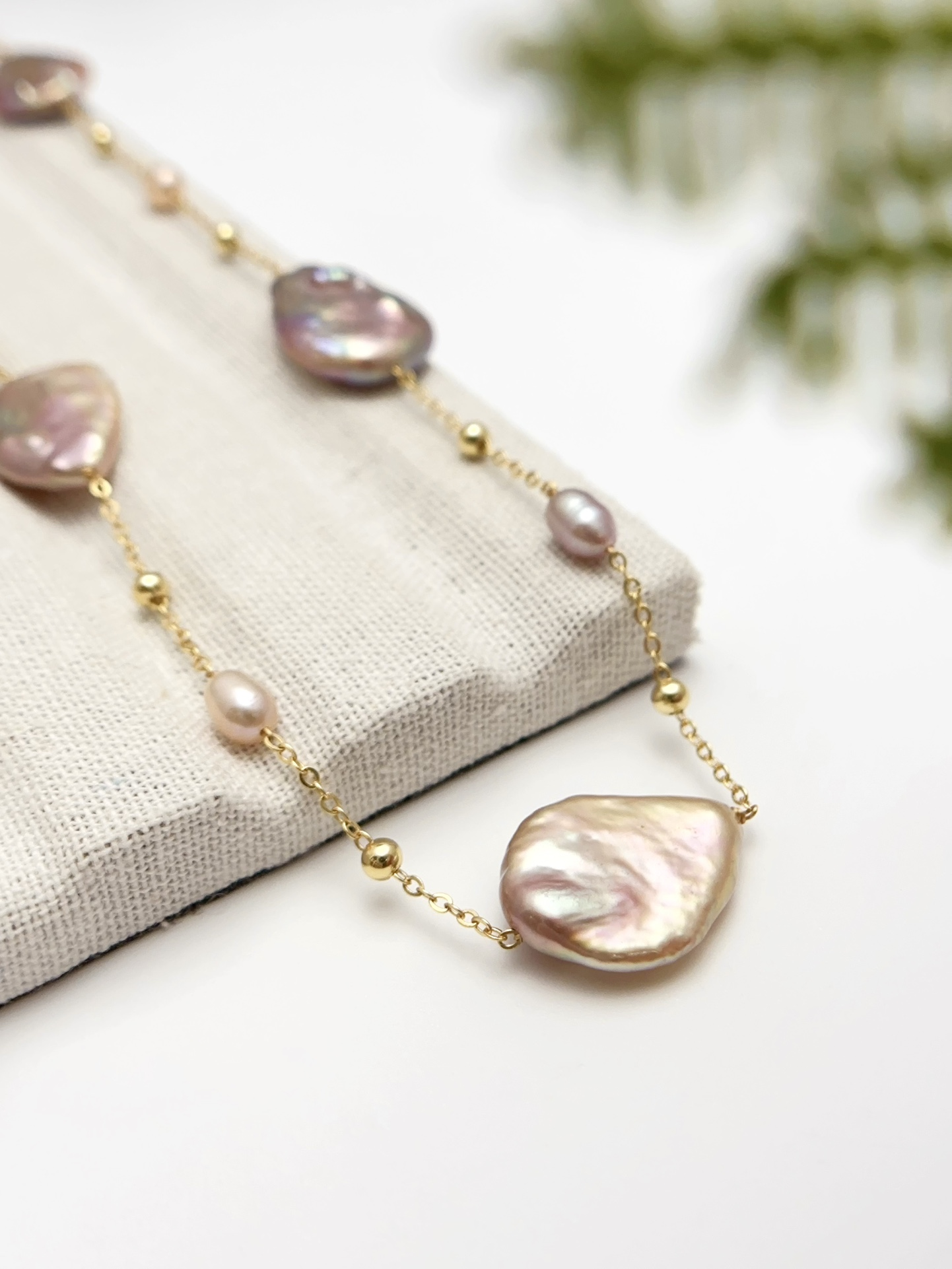 Hand-Wrapped Pink Baroque Pearl Sweater Necklace – 14K Gold Filled Long Pendant