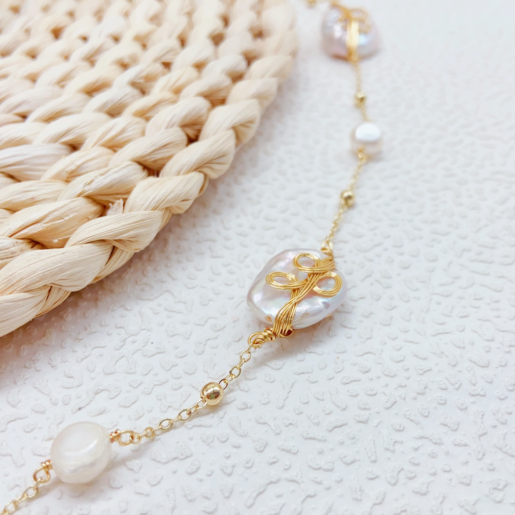 Hand-Wrapped White Baroque Pearl Necklace – Artisan Wire-Wrapped Freshwater Pearl Pendant