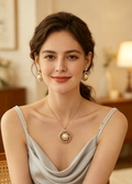 18K Yellow Gold Natural Diamond Set — Bead-Set Design Necklace, Ring, and Stud Earrings