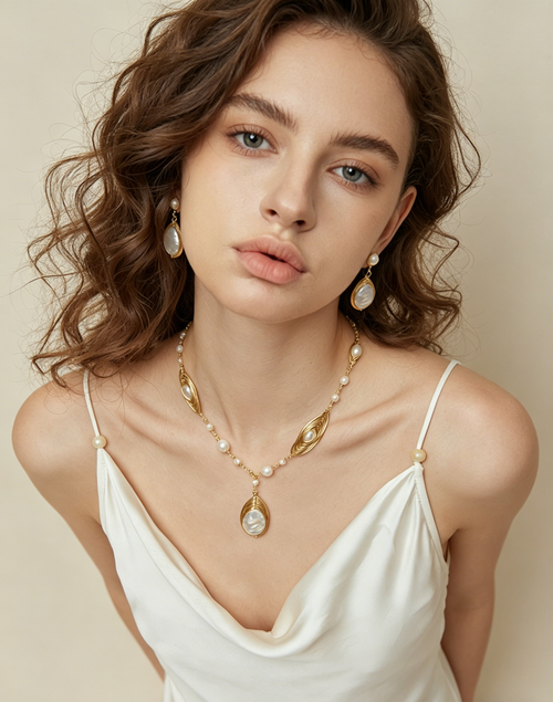 Artisan Hand-Wrapped Baroque Pearl Set – Unique Statement Necklace & Dangle Earrings
