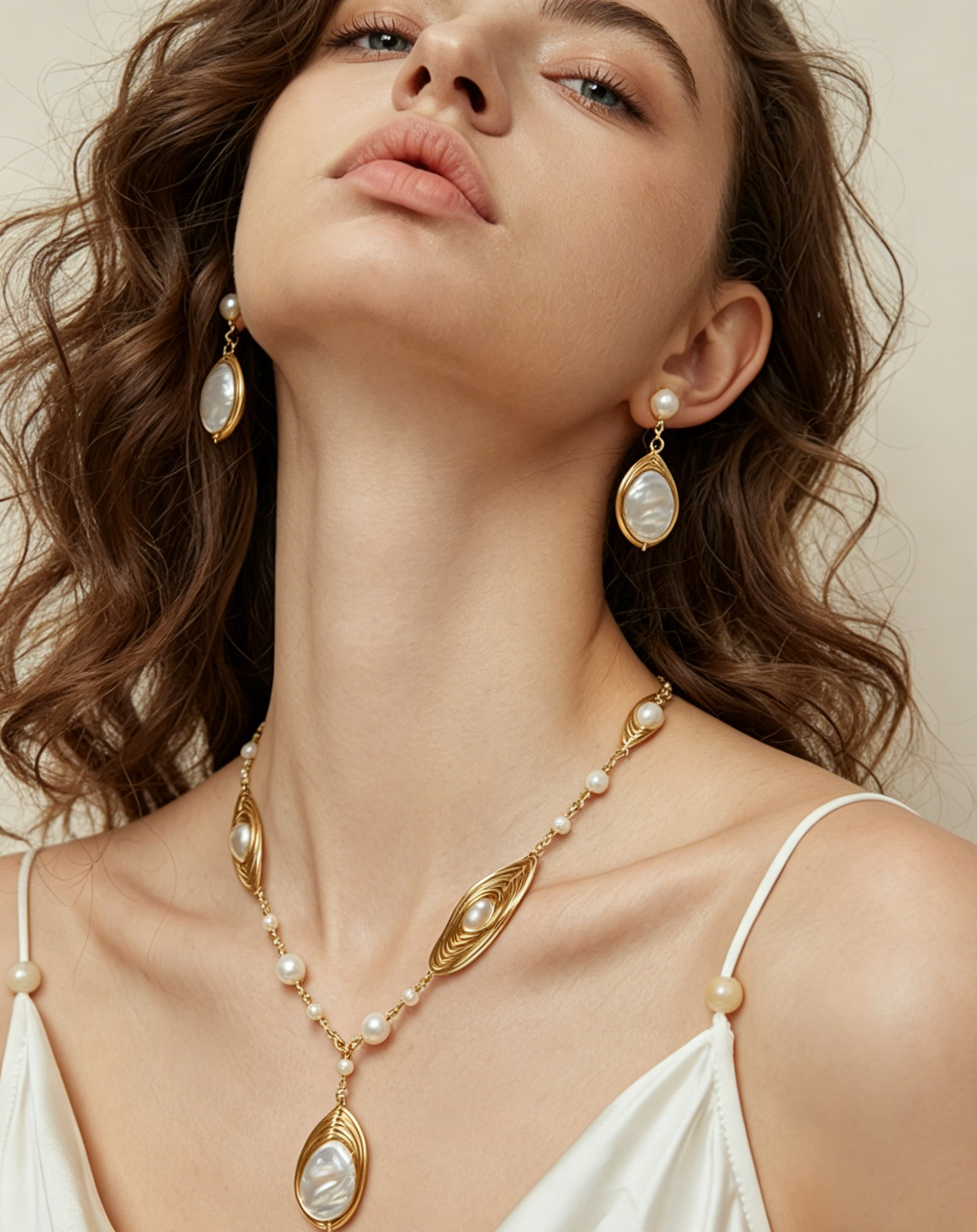 Artisan Hand-Wrapped Baroque Pearl Set – Unique Statement Necklace & Dangle Earrings