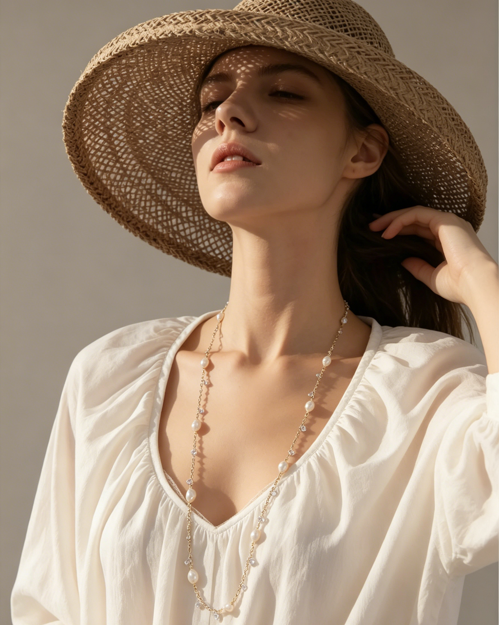 Sparkling Pearl & Zircon Statement Necklace – Delicate Fairy-Core Aesthetic