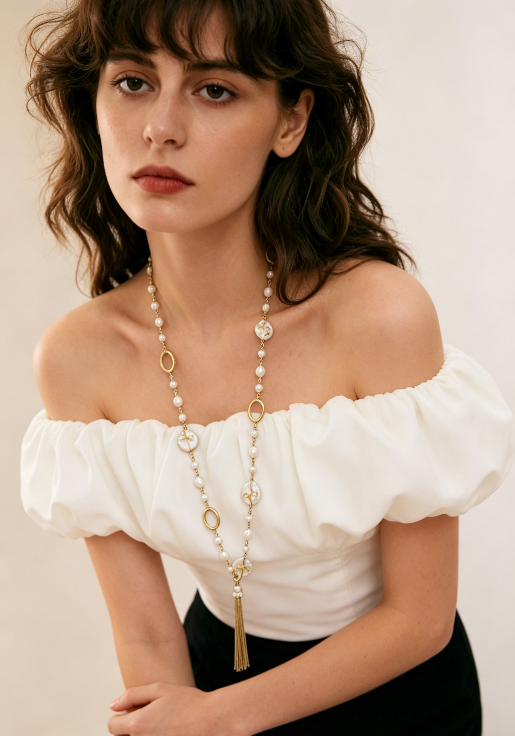 French Style Baroque Pearl Long Necklace | Artisan Wire Wrapped Copper Sautoir