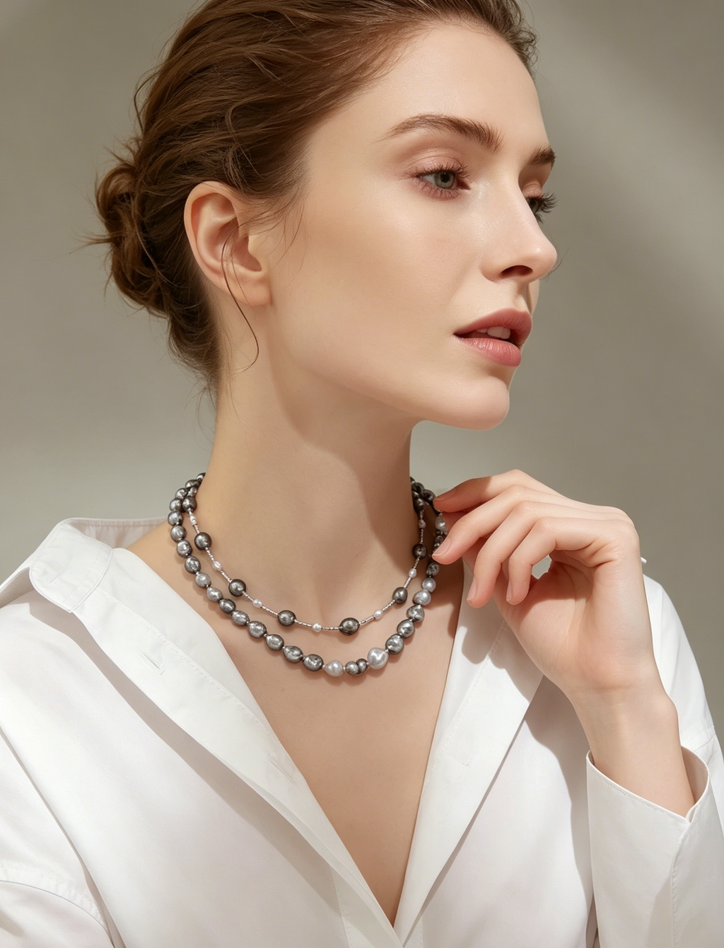 Tahitian Keshi 6-7mm & 3mm Freshwater Pearl Necklace - 14k Gold Plated, Tarnish Resistant