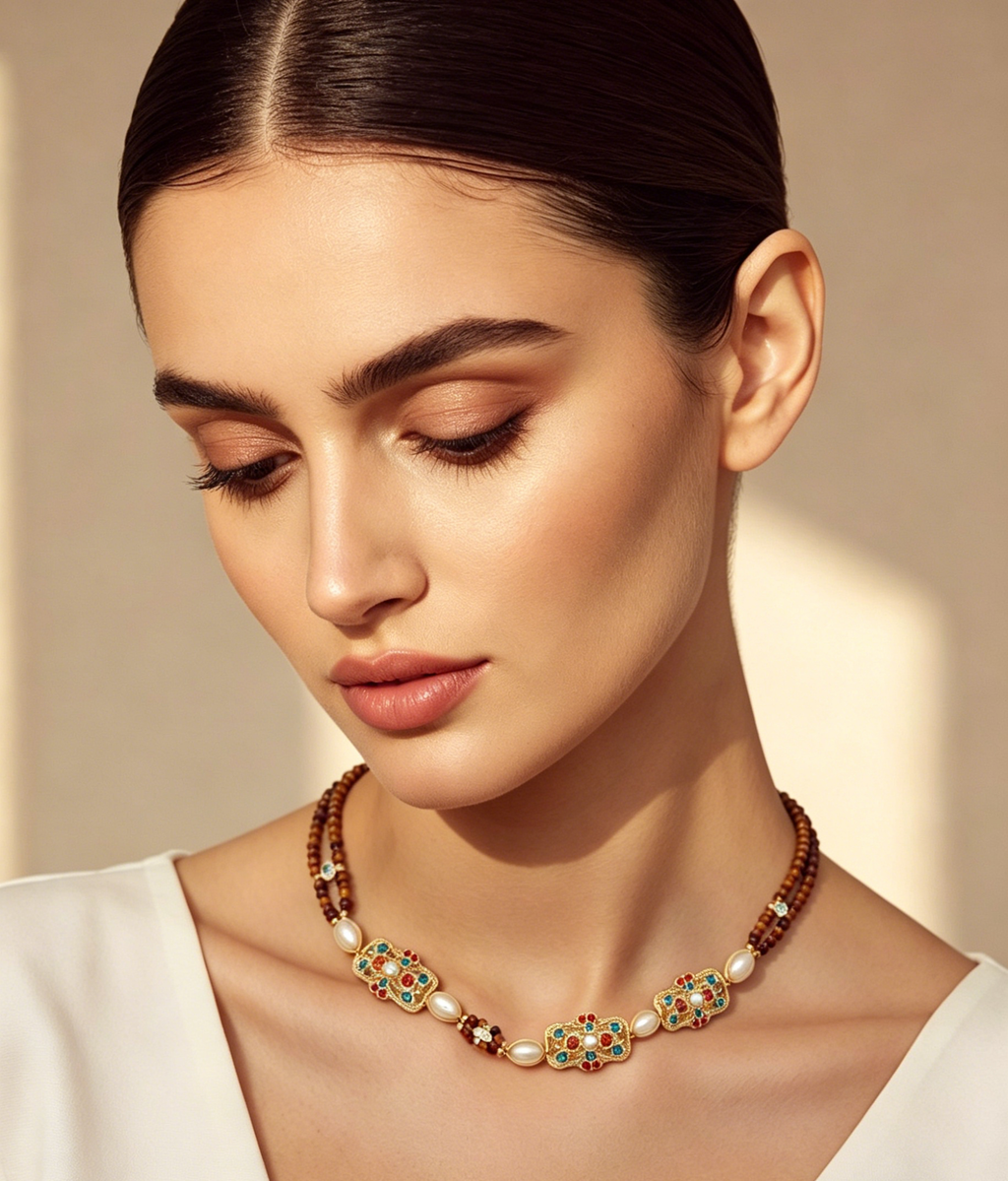 Celestial Star Freshwater Pearl & Tiger's Eye Necklace | Organic Starry Gemstone Jewelry