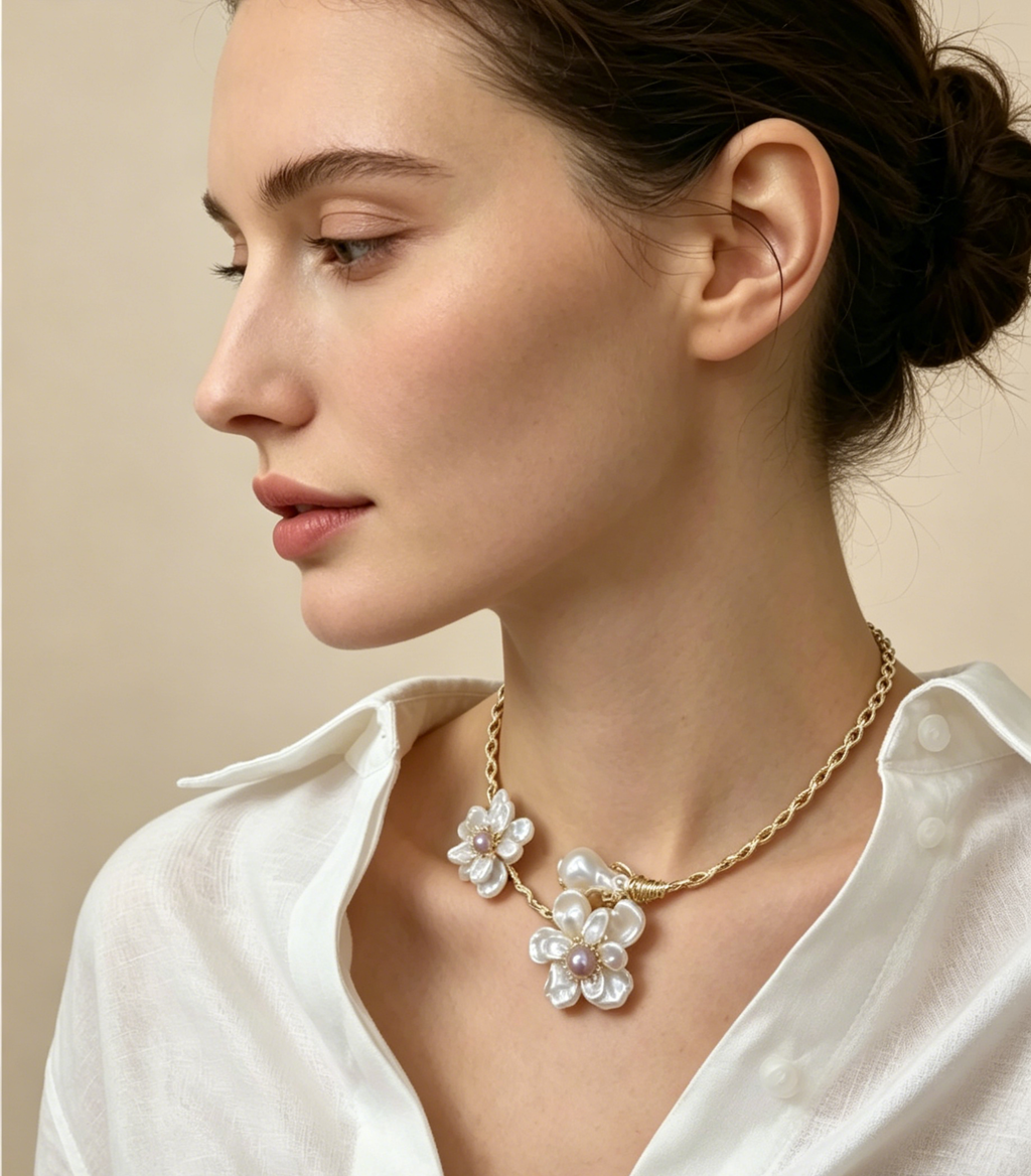 Handcrafted Baroque Pearl Statement Necklace – Natural Freshwater Pearls in Gold or Silver