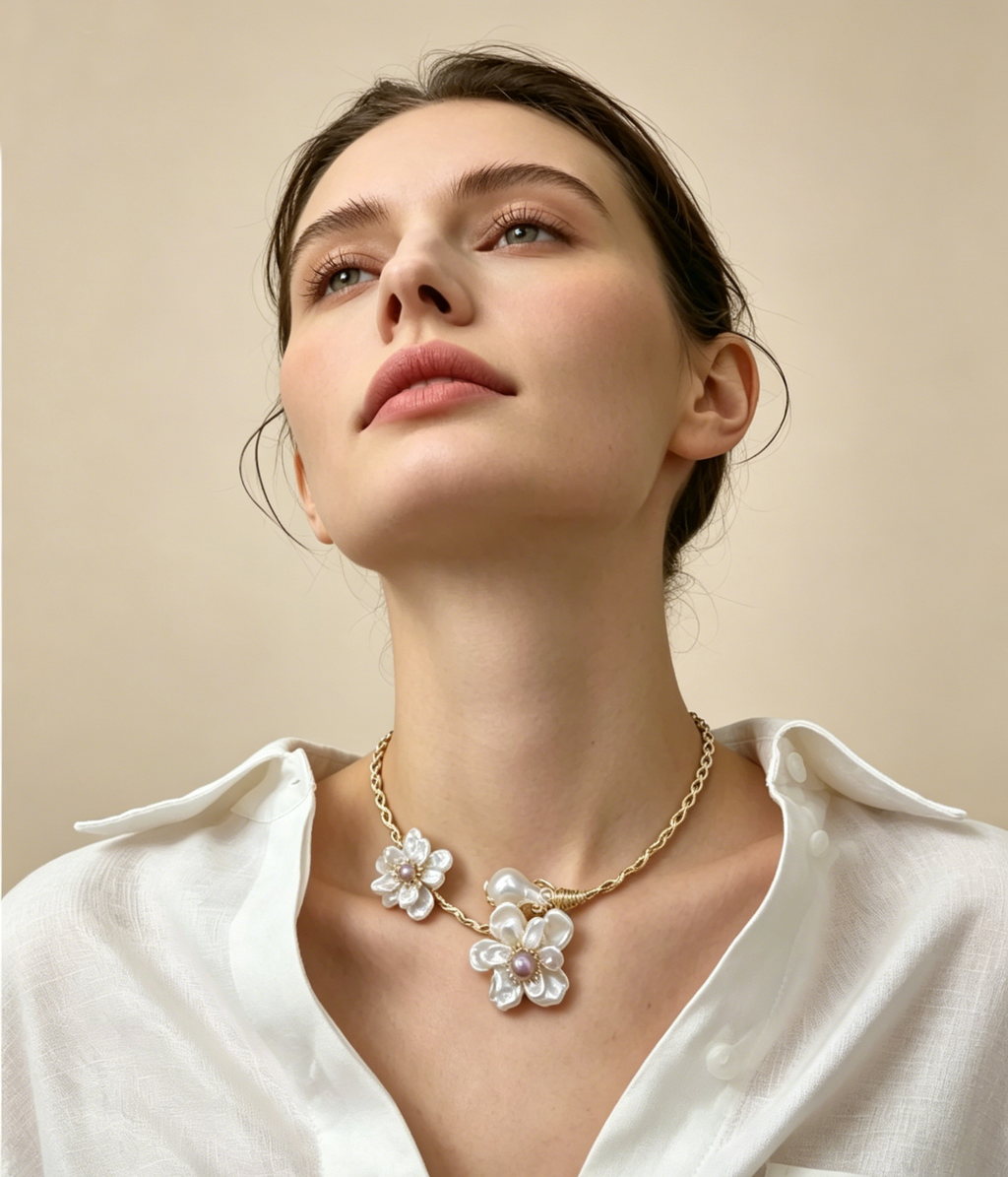 Handcrafted Baroque Pearl Statement Necklace – Natural Freshwater Pearls in Gold or Silver
