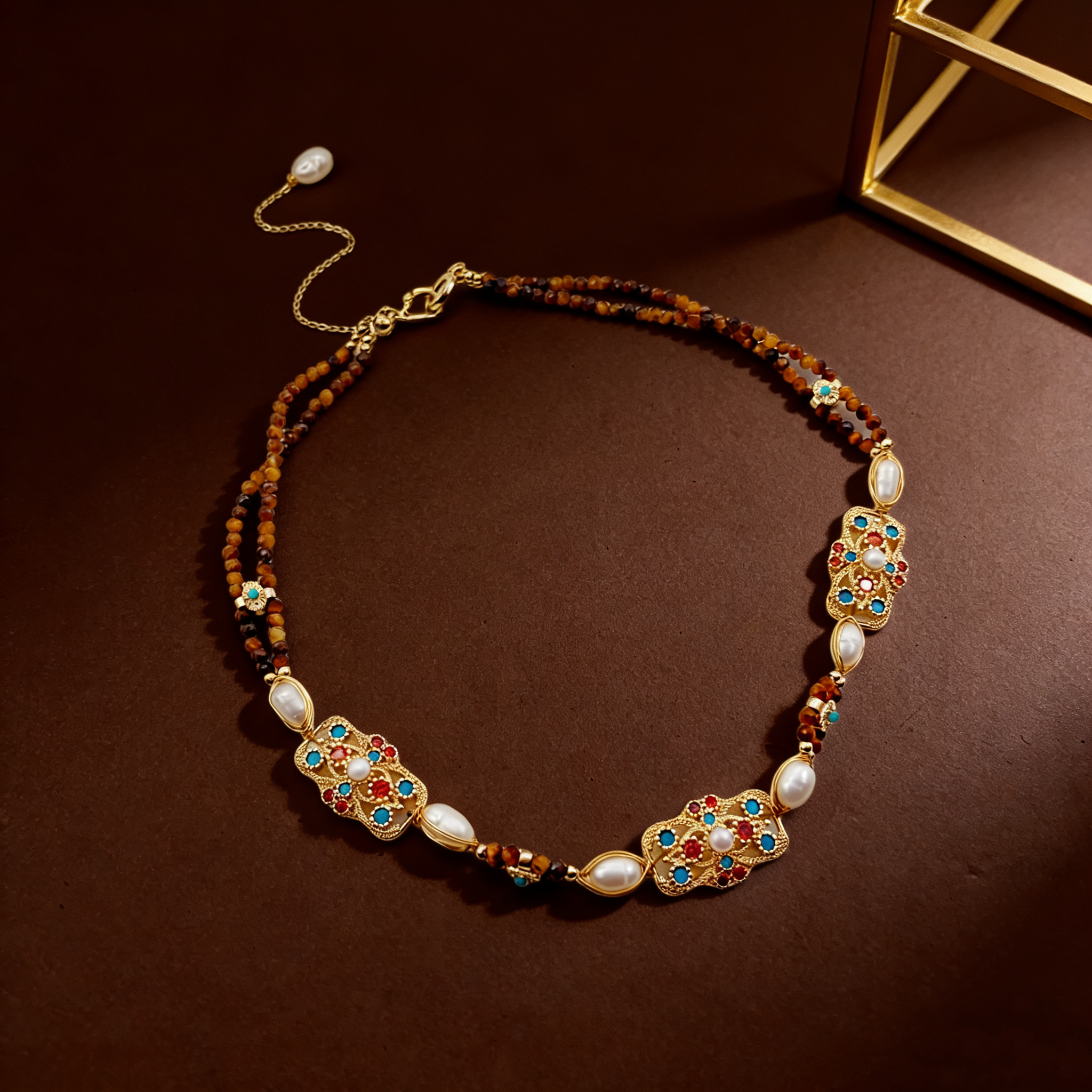 Celestial Star Freshwater Pearl & Tiger's Eye Necklace | Organic Starry Gemstone Jewelry