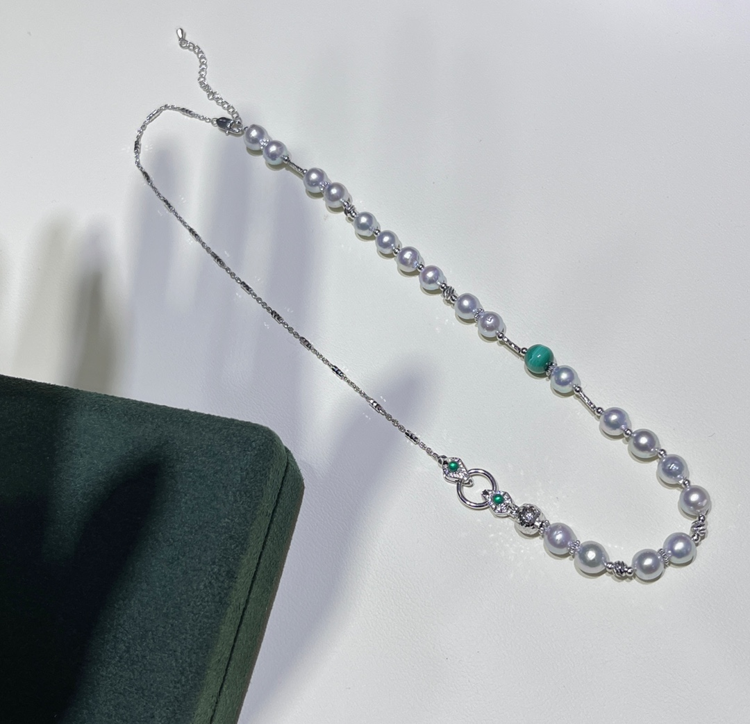 7–8mm Near-Round Gold-Plated Copper Pearl Necklace