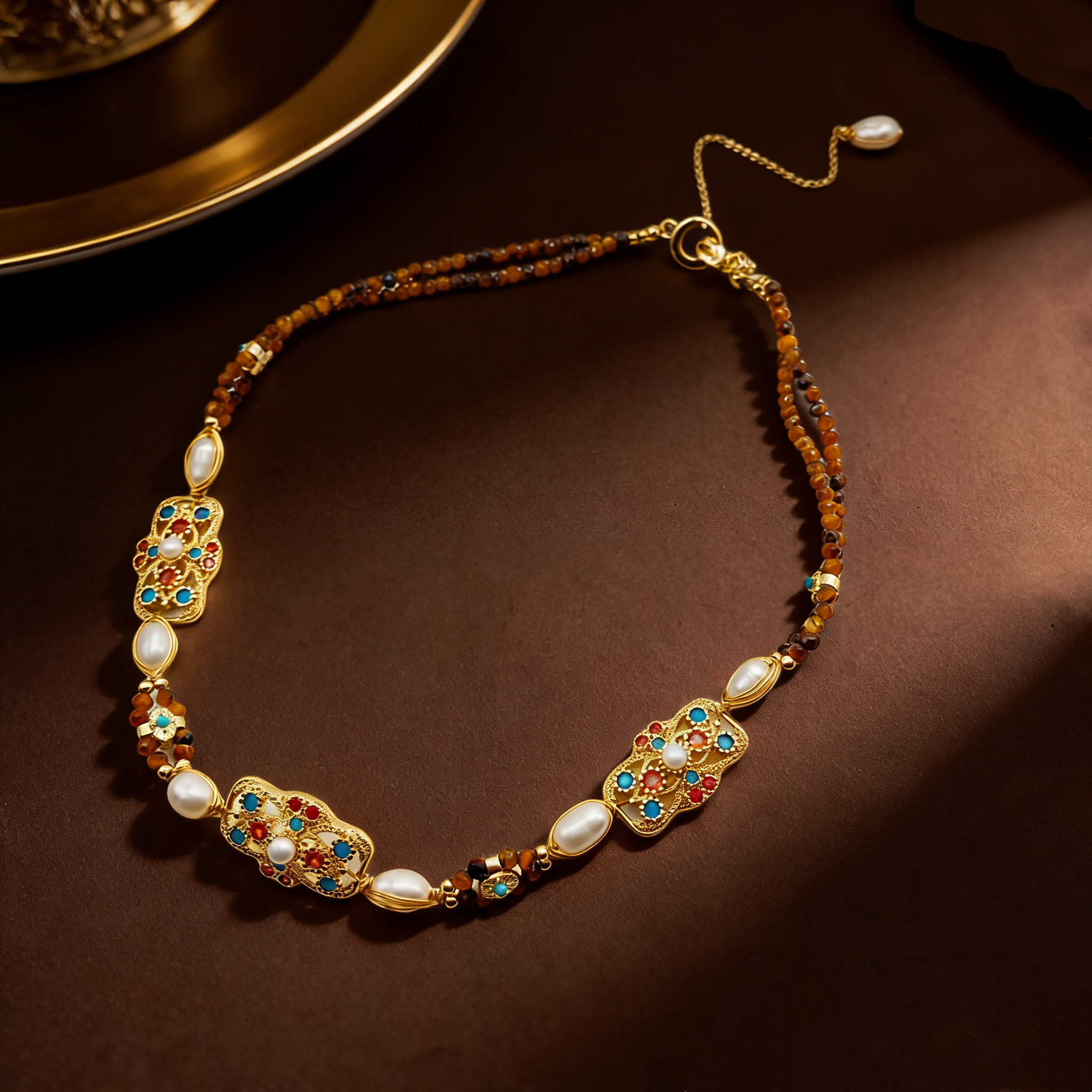 Celestial Star Freshwater Pearl & Tiger's Eye Necklace | Organic Starry Gemstone Jewelry