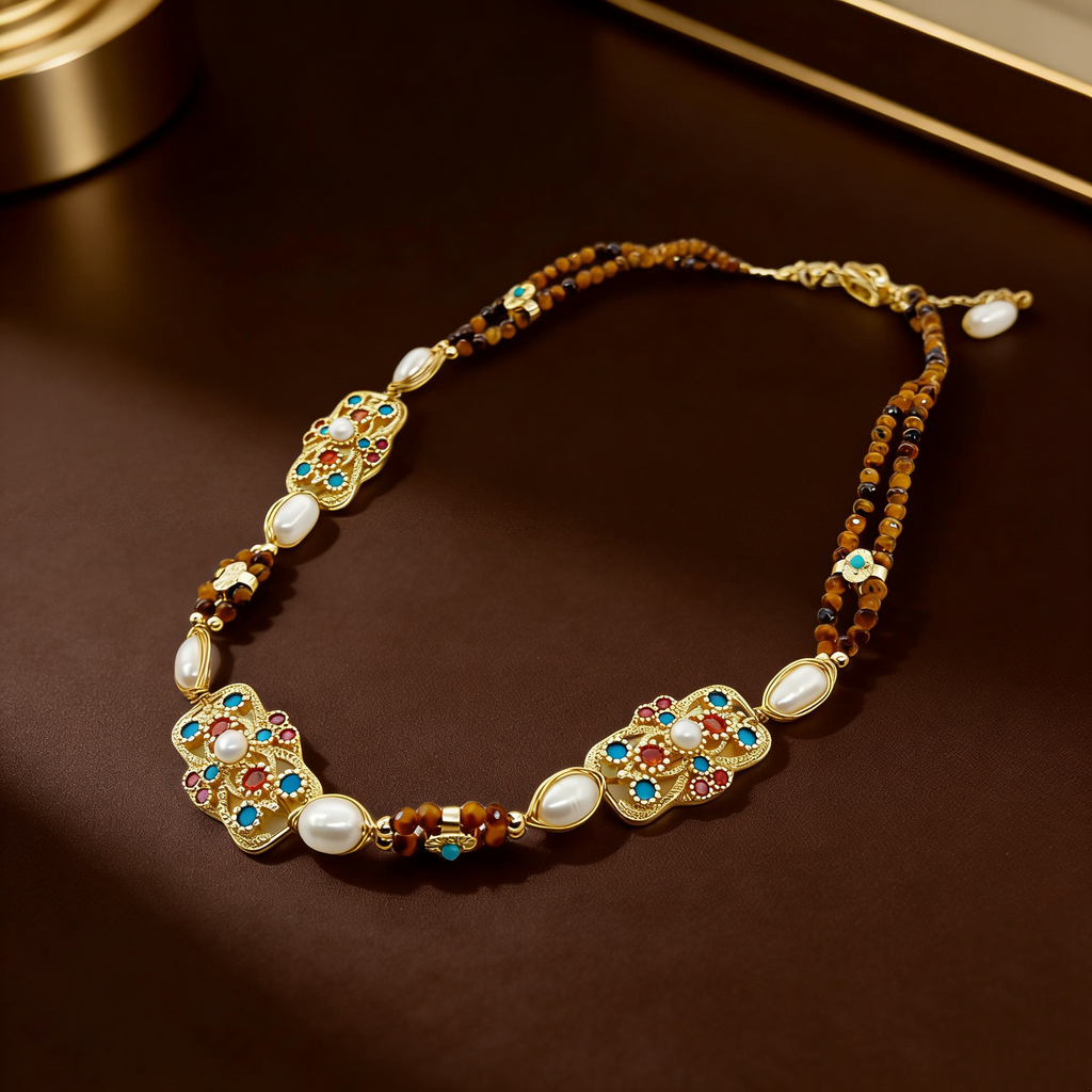 Celestial Star Freshwater Pearl & Tiger's Eye Necklace | Organic Starry Gemstone Jewelry